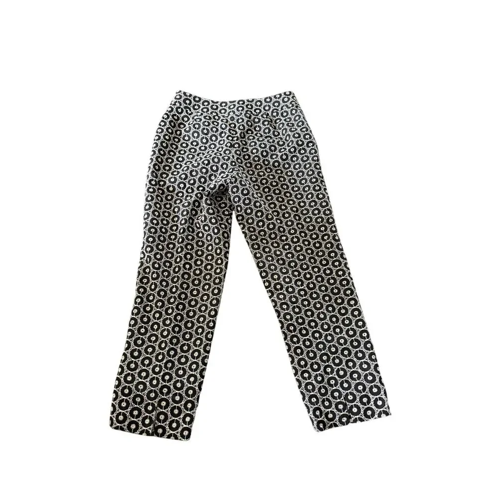 Talbots Black & White Floral Embroidered Silk Blend Cropped Ankle Pants Sz 4p